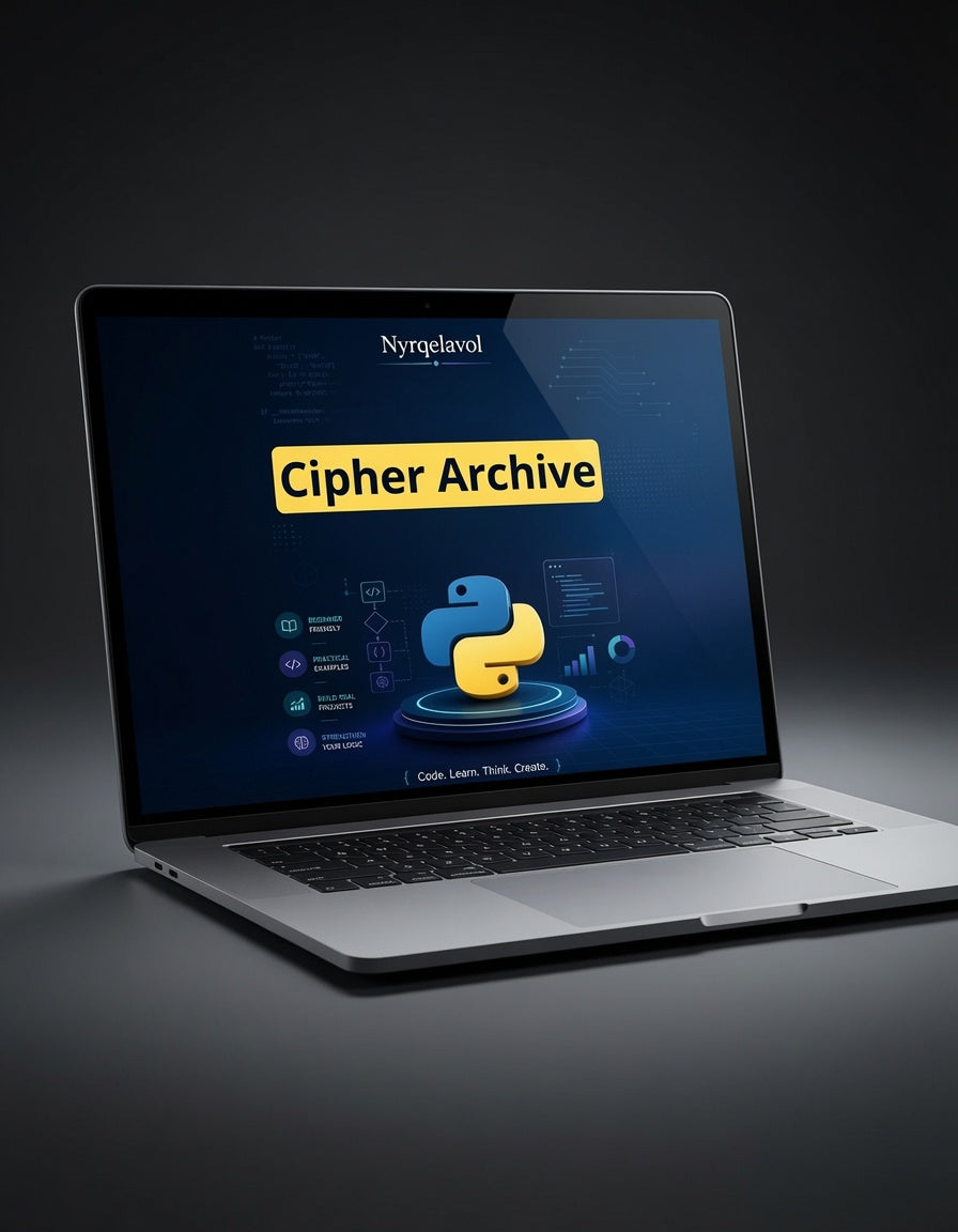 A silver laptop on a dark studio background, displaying a software interface on screen with the text 'Cyber Archive' and a Python logo. The laptop appears to be a mockup rather than a straightforward product listing photo, and no clear sellable physical product is isolated beyond the device itself.